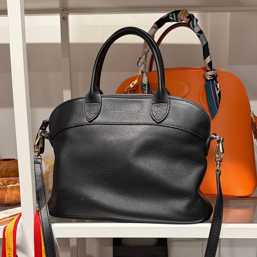 Longchamp Black Pebbled Leather Tote with Removable Strap